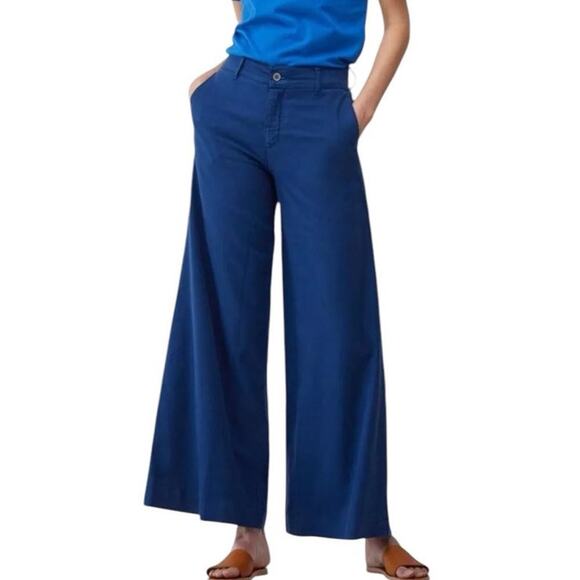 Baldwin Kansas City Chloe Wide Leg Pants Size 32 Blue Linen Blend High Rise NWT